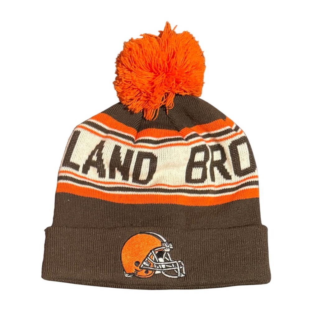 NFL Team Apparel Cleveland Browns Beanie Youth OSFM Brown Orange Pom Knit Hat